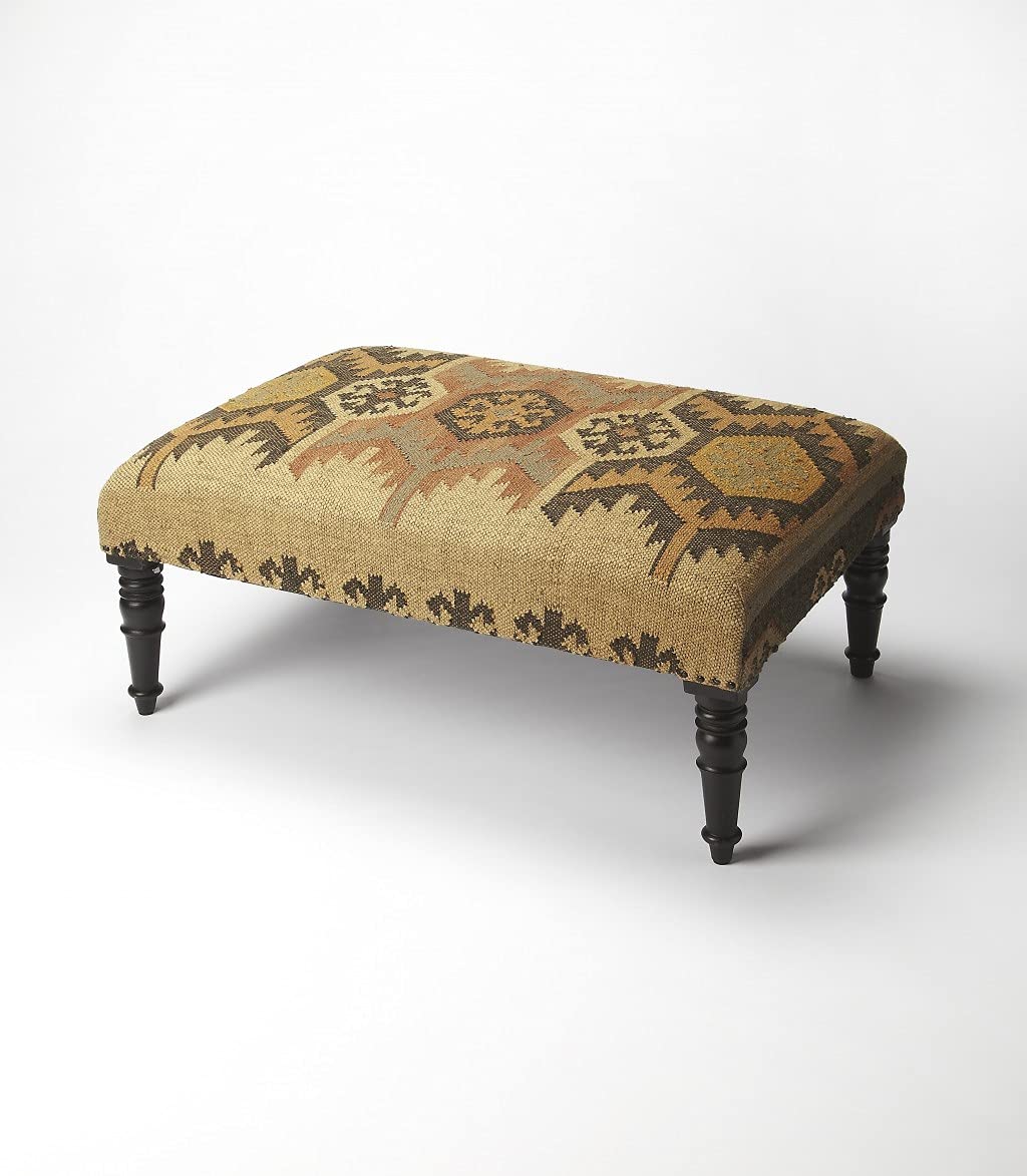 HomeRoots Multi-Color Select Wood Solids, 20% Wool, 80% Jute Shades of Brown Southwest Lodge Jute Ottoman