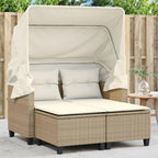 vidaXL 2-Seater Patio Sofa with Retractable Canopy & Stools - Beige Poly Rattan Loveseat, Thick Cushions, Outdoor Seating for Garden & Deck