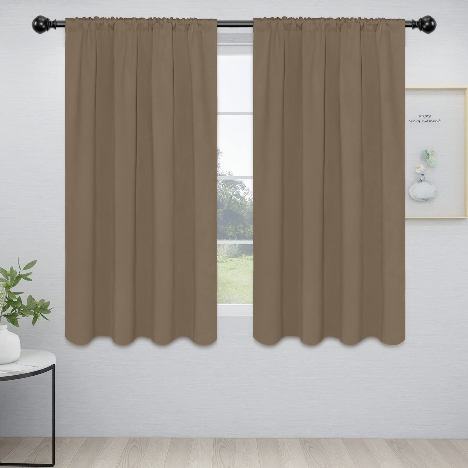 Easy-Going Rod Pocket Blackout Curtains For Bedroom, Room Darkening Window Curtains For Living Room, Thermal Insulated Noise Reduction Solid Window Drapes, 2 Panels(52X63 In, Camel)