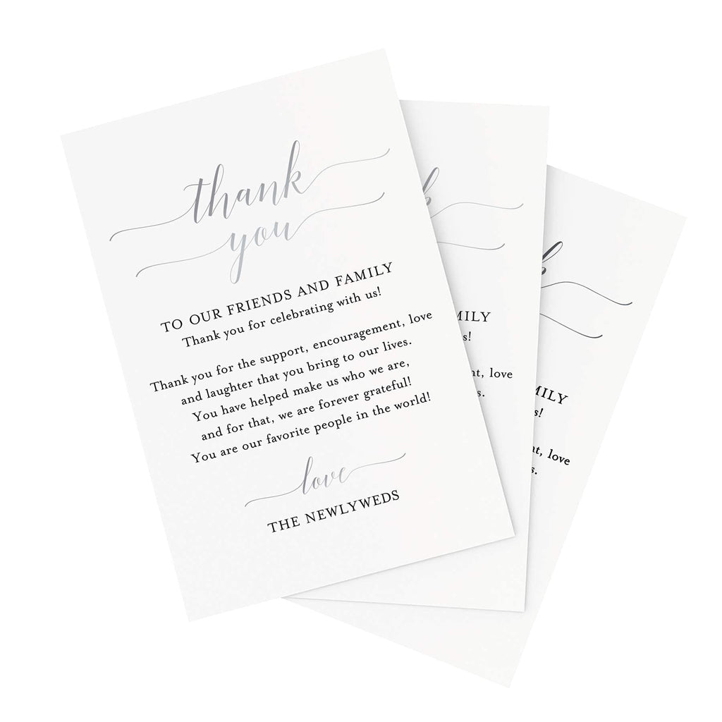 Bliss Collections Wedding Reception Thank You Cards, Pack of 50 Real SILVER Foil Cards, Great Addition to Your Table Centerpiece