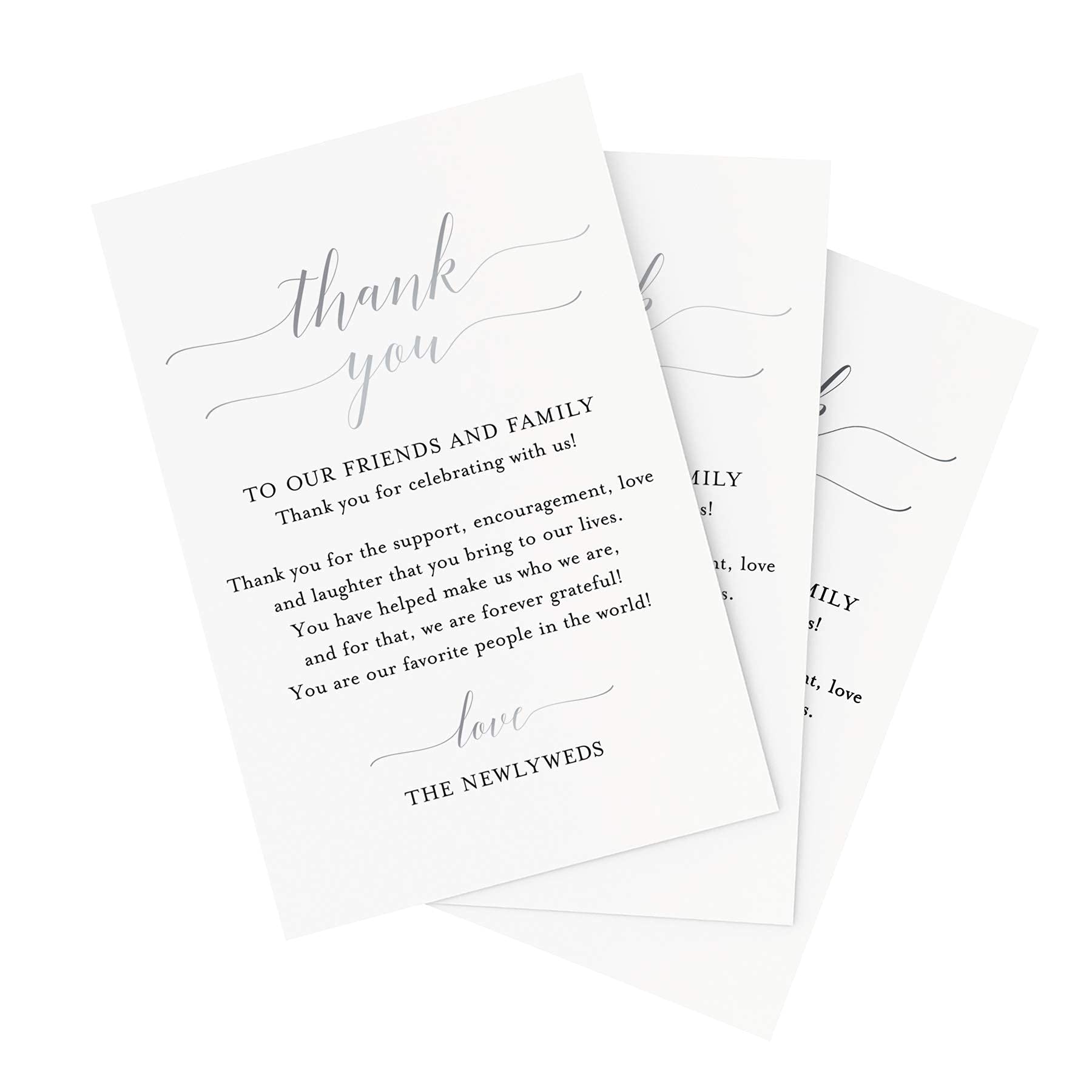 Bliss Collections Wedding Reception Thank You Cards, Pack of 50 Real SILVER Foil Cards, Great Addition to Your Table Centerpiece