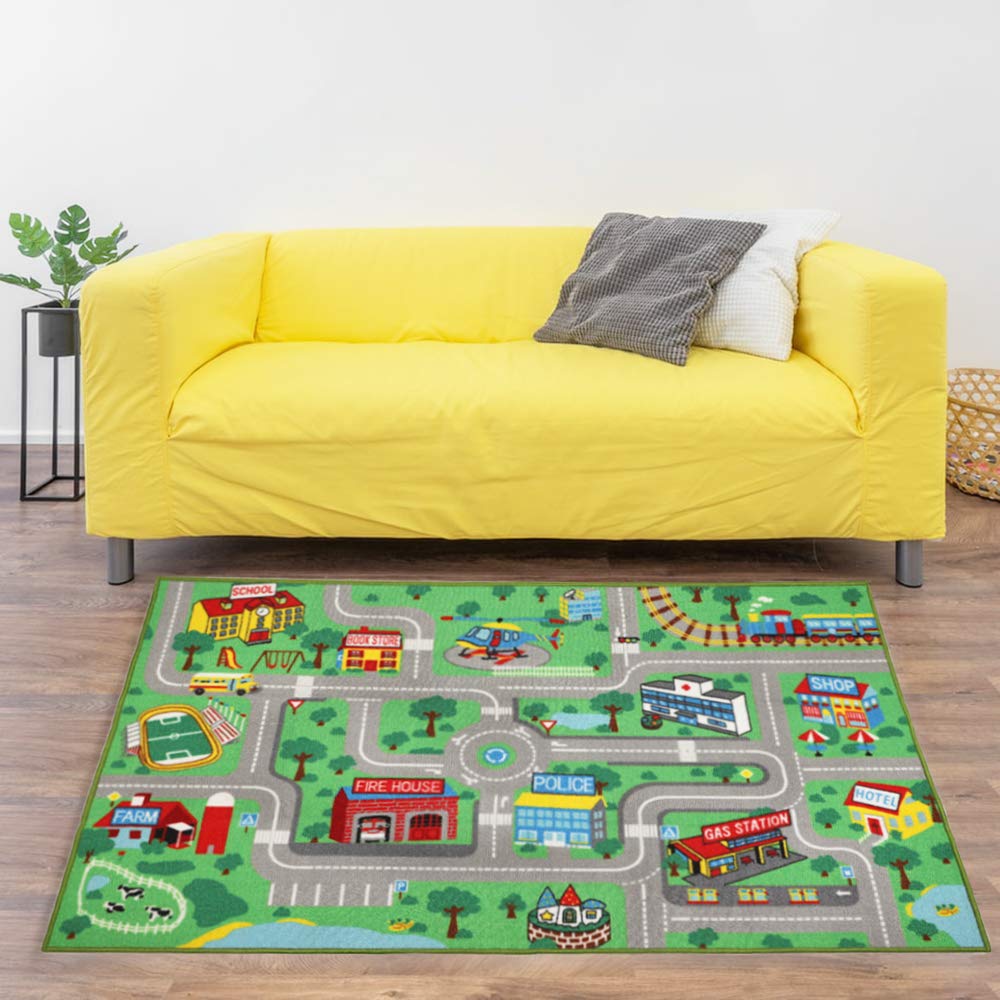 Yincimar Kids Play Rug For Playroom 5.2X3.3 Ft Town City Road Map Car Mat Play Mat Educational Learning Carpet Area Rug For Boy