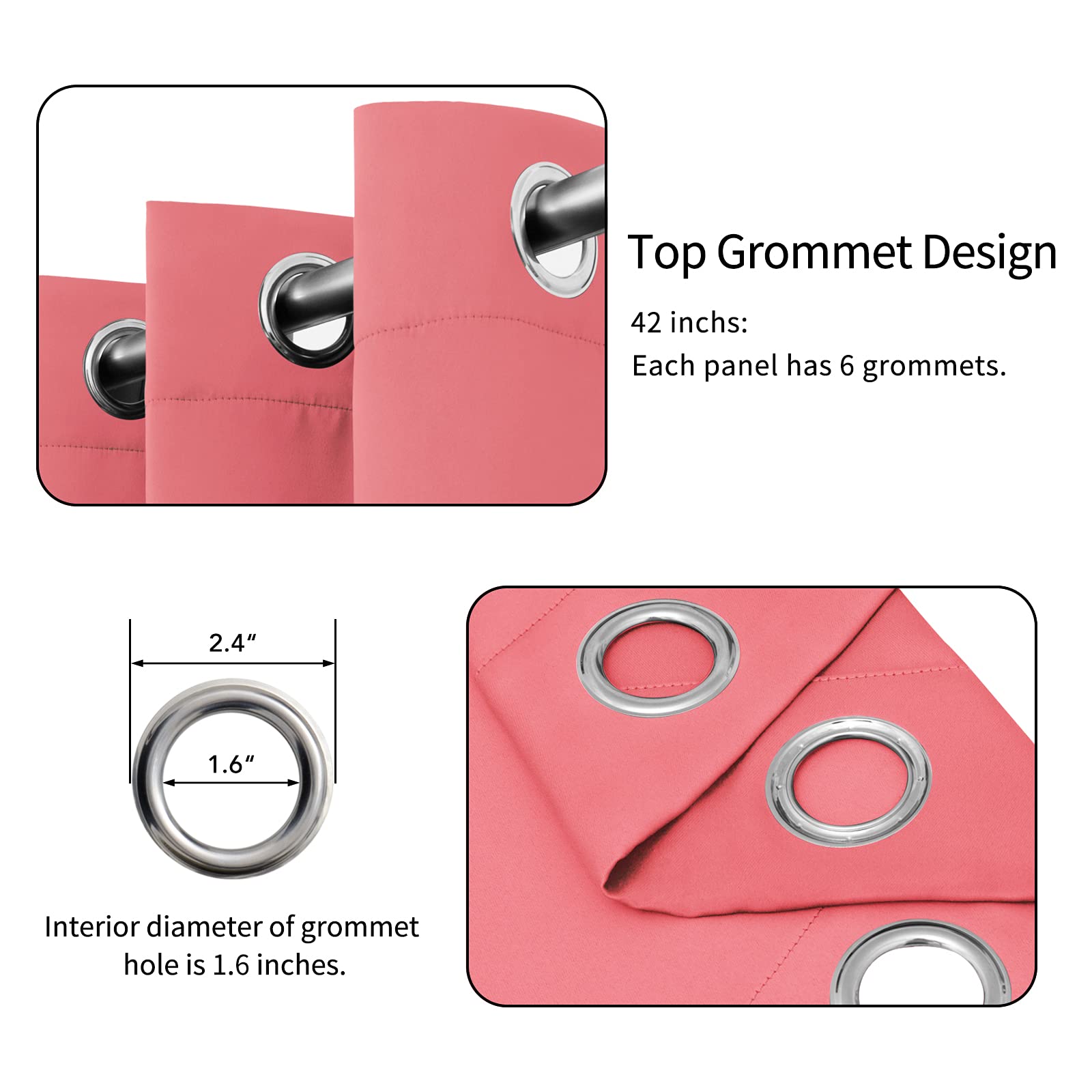 Easy-Going Blackout Curtains For Bedroom, Solid Thermal Insulated Grommet And Noise Reduction Window Drapes, Room Darkening Curtains For Living Room, 2 Panels(42X84 In, Pink)