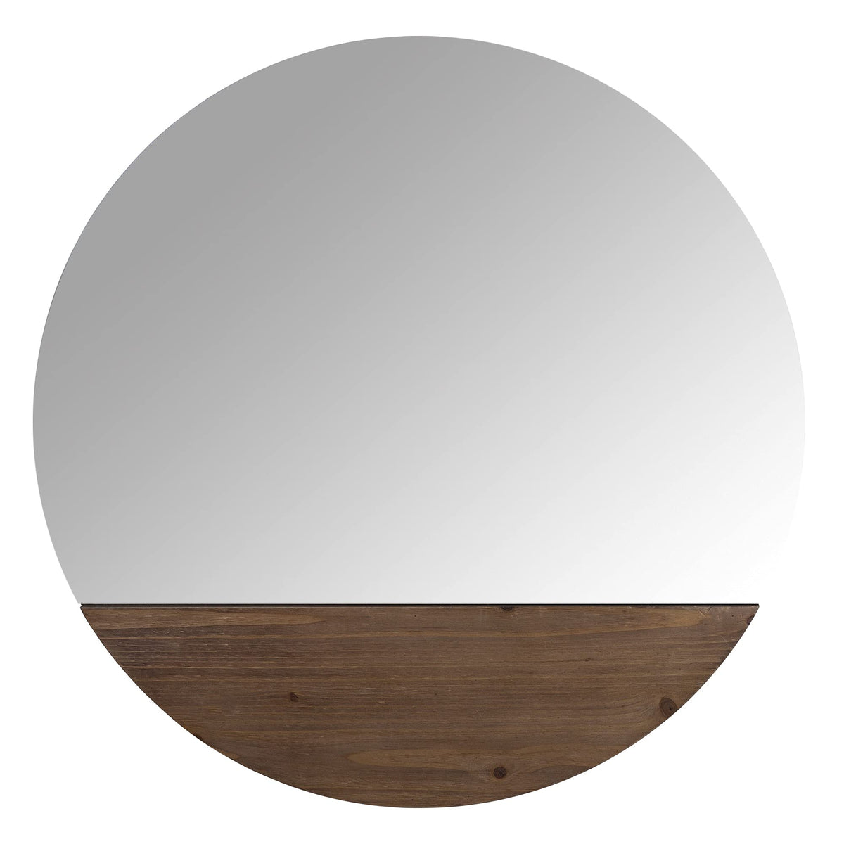 HomeRoots Multi 80% MDF Wood Veneer 20% Mirror Contemporary Round Wall Mirror with Wooden Detailing