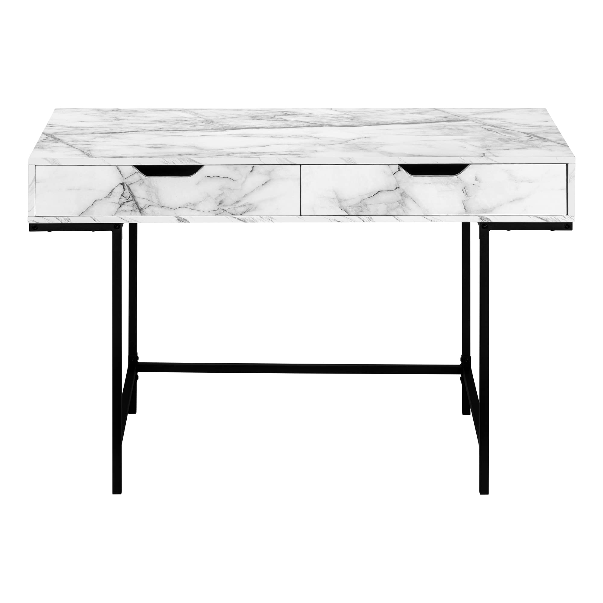 Monarch Specialties I 7558 Computer Desk, Home Office, Laptop, Storage Drawers, 48' L, Work, Metal, Laminate, White Marble Look, Black, Contemporary, Modern