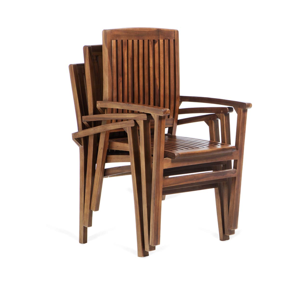 All Things Cedar TD24 Teak Stackable Arm Chair | Indonesian Teak Java Finish | Solid Brass Fittings | Mortise & Tenon Joinery | Outdoor Patio Chairs | Stackable for Storage | 25x23x37