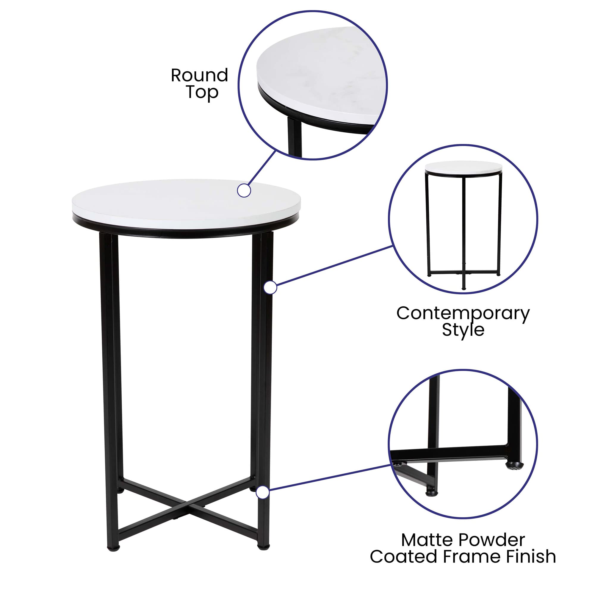 Flash Furniture Hampstead Collection End Table - Modern White Finish End Table - Crisscross Matte Black Frame