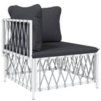 vidaXL 7 Piece Outdoor Patio Lounge Set with Cushions - Durable White Steel Structure, Modular Design, Comfortable Seating Experience, Ideal for Garden & Patio Use