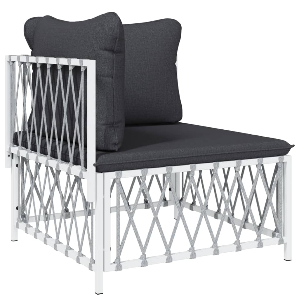 vidaXL 7 Piece Outdoor Patio Lounge Set with Cushions - Durable White Steel Structure, Modular Design, Comfortable Seating Experience, Ideal for Garden & Patio Use