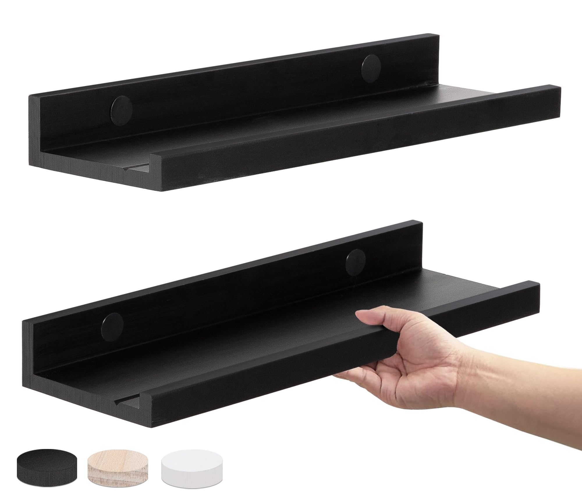 Black Floating Shelves for Wall, Floating Wood Shelves Rustic Floating Shelves 24In Picture Ledge Shelf Bedroom Floating Shelves