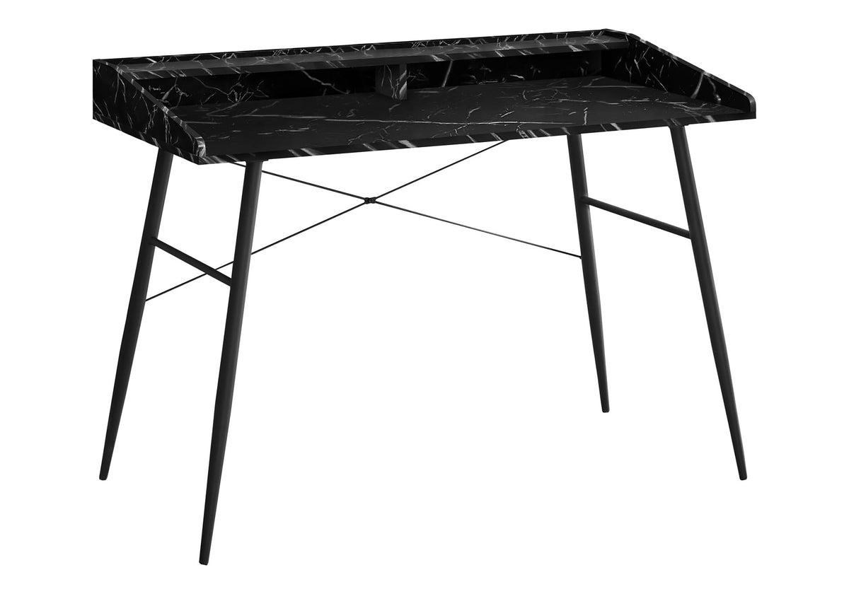 Monarch Specialties 7542 Computer Desk, Home Office, Laptop, Storage Shelves, 48' L, Work, Metal, Laminate, Contemporary, Modern Desk-48 L Black Marble-Look Black, 47.25' L x 23.75' W x 34' H