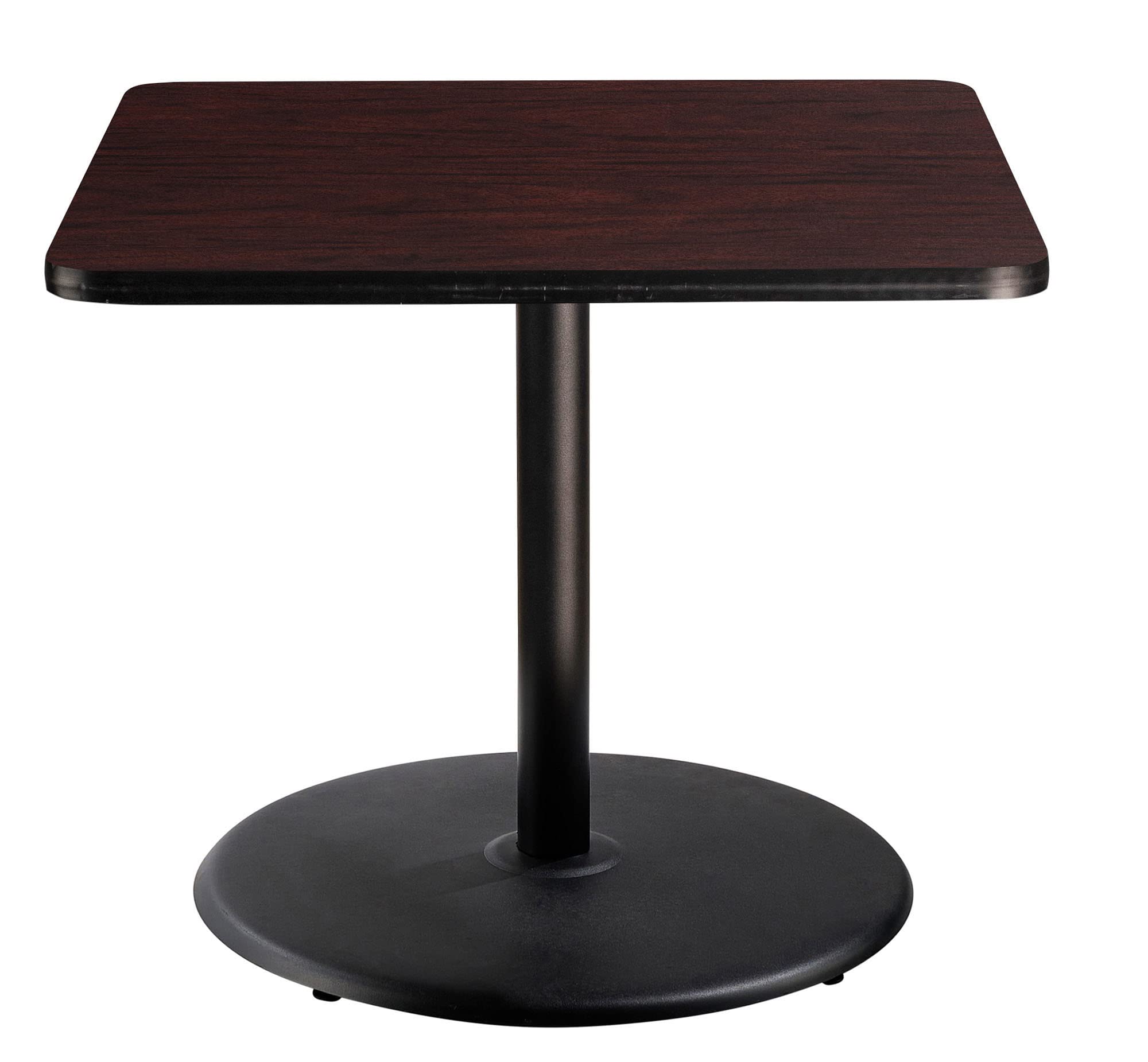 National Public Seating Nps 36&Quot; Square Cafe Table With Round Base, 30&Quot; Height, Particleboard Core/T-Mold, Mahogany Top, Black Frame