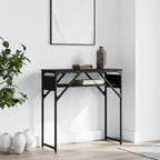 vidaXL Console Table with Shelf - Black Engineered Wood with Adjustable Feet - Durable Metal Frame - Industrial Style for Hallway, Entryway, Living Room