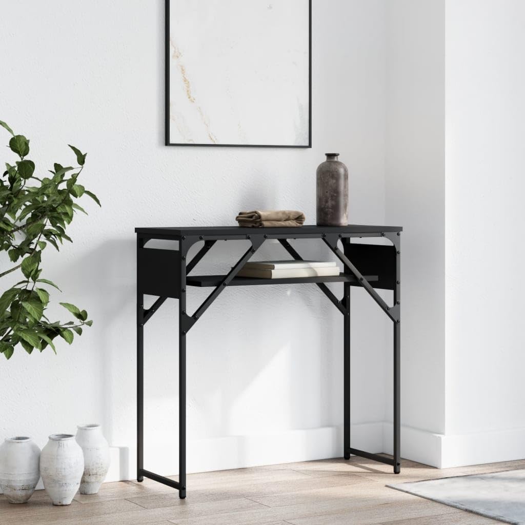 vidaXL Console Table with Shelf - Black Engineered Wood with Adjustable Feet - Durable Metal Frame - Industrial Style for Hallway, Entryway, Living Room