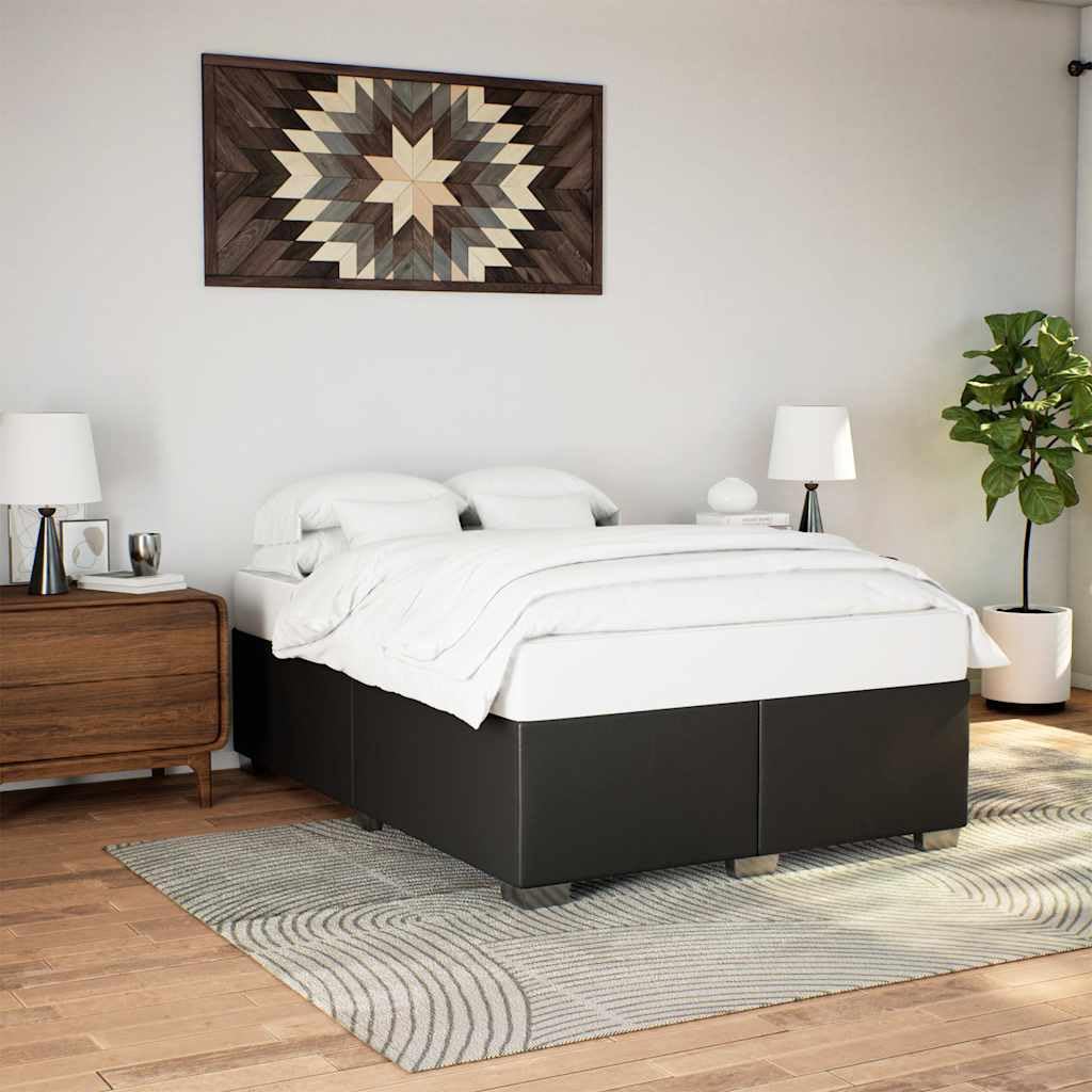 vidaXL Faux Leather Bed Frame - Queen Size Black - Sturdy Pine & Plywood Structure - Sleek Upholstered Modern Bedstead for Bedroom