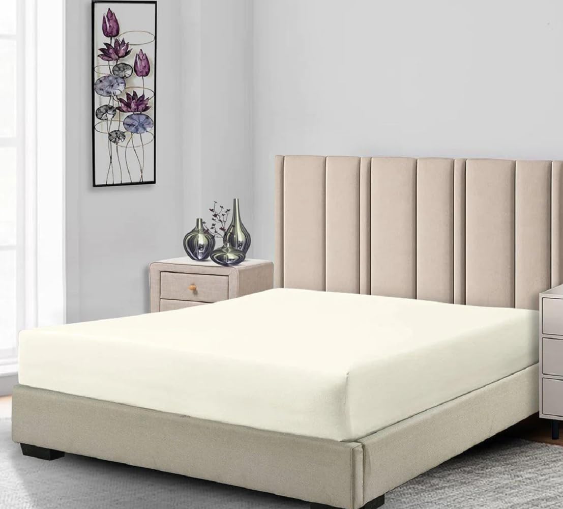 Low Profile Cotton Sateen Fitted Sheet Only (7-10 Inches) Full Size-Ivory, Bed Linens Made in USA