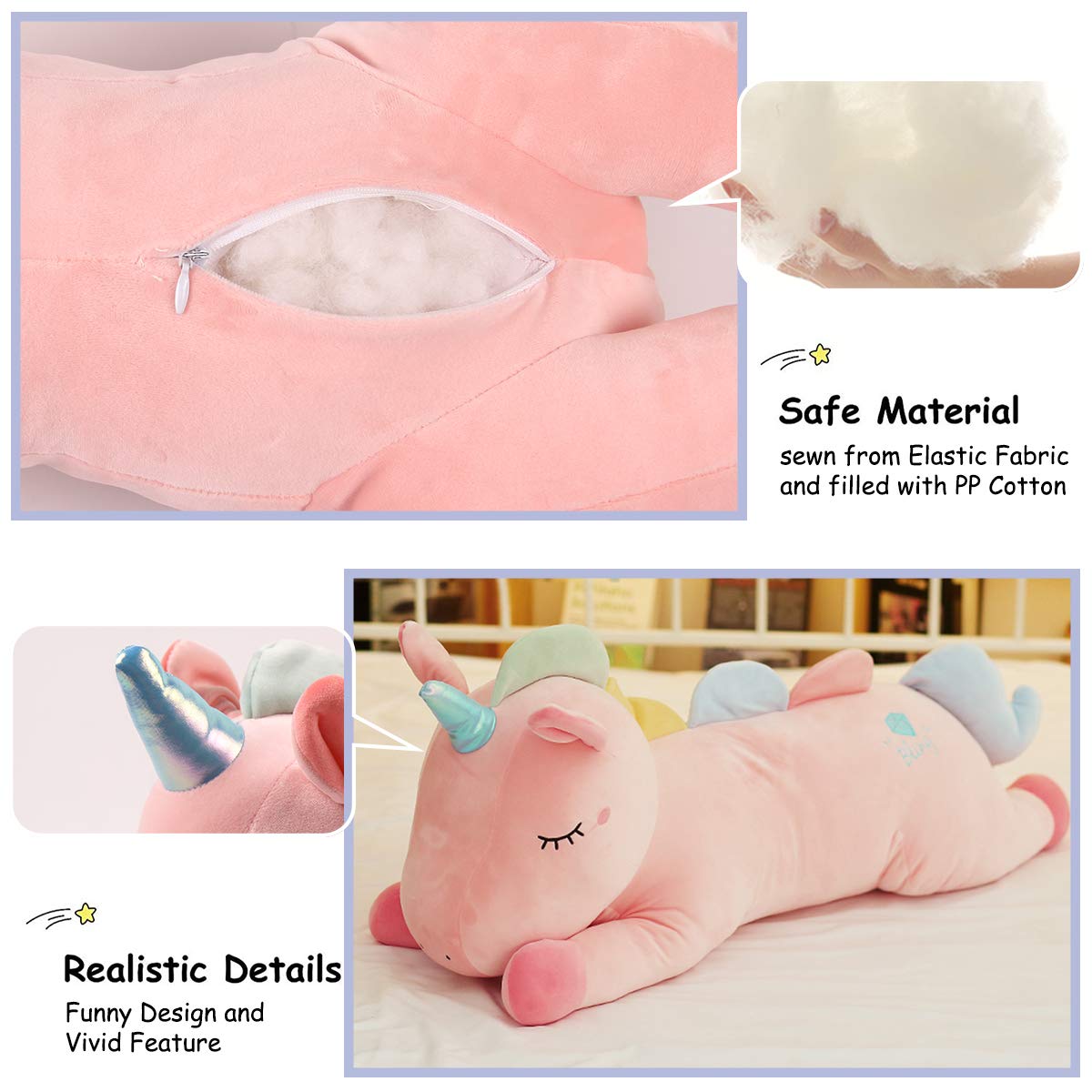 Arelux 24In Cute Pink Giant Stuffed Unicorn Plush:Soft Animal Hugging Pillow Unicorn Stuffed Animal, Big Body Plushie,Large Unic