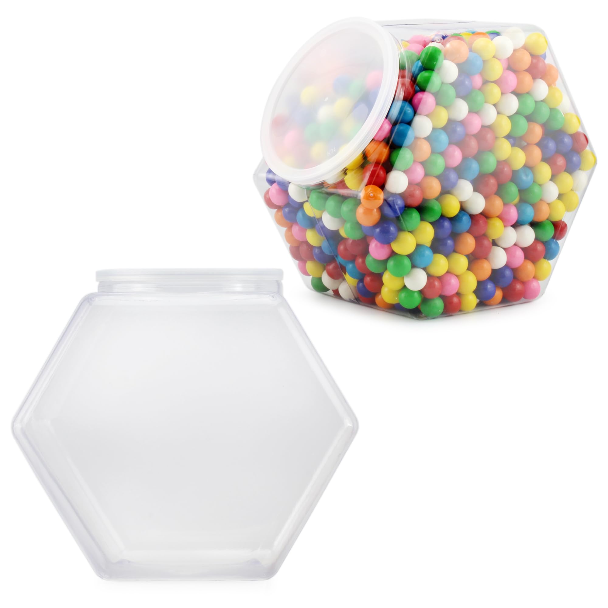 Cornucopia Gallon Plastic Container Candy Jars (2-Pack); Hexagon Shaped Countertop Display Containers; Cookie and Snack Storage