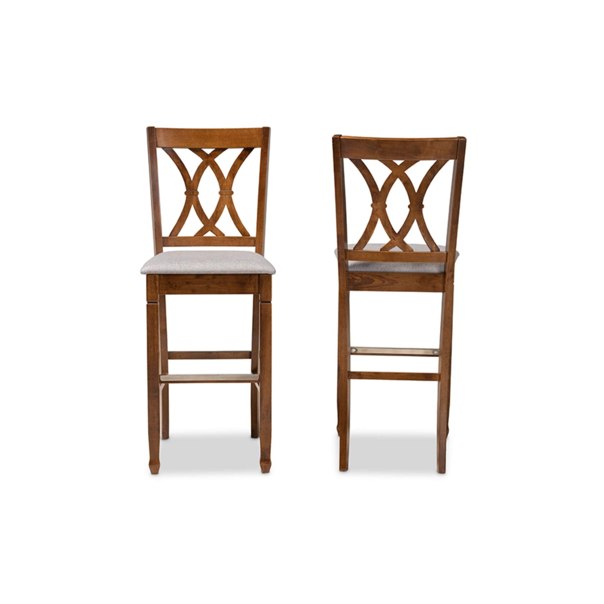 Baxton Studio Calista Modern and Contemporary Grey Fabric Upholstered and Walnut Brown Finished Wood 2-Piece Bar Stool Set