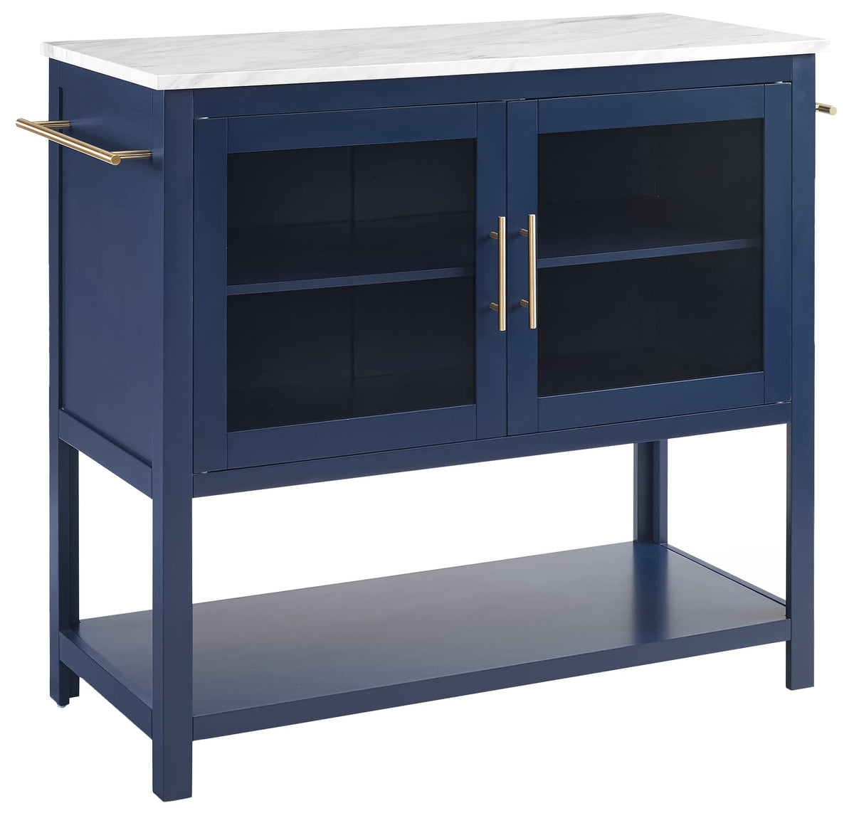 Crosley Furniture Katrina Kitchen Island, Microwave Stand, Coffee Bar with Storage Shelves, Towel Bars, Navy