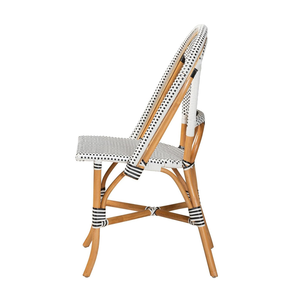 Baxton Studio Bali & pari Genica Classic French Black and White Weaving and Natural Brown Rattan Indoor and Outdoor Bistro Chair