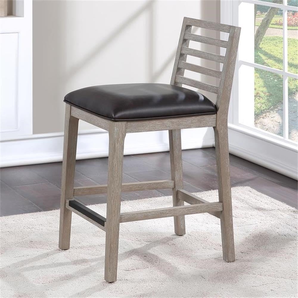 American Woodcrafters Siri Gray Wood with Brown Bonded Leather Counter Stool