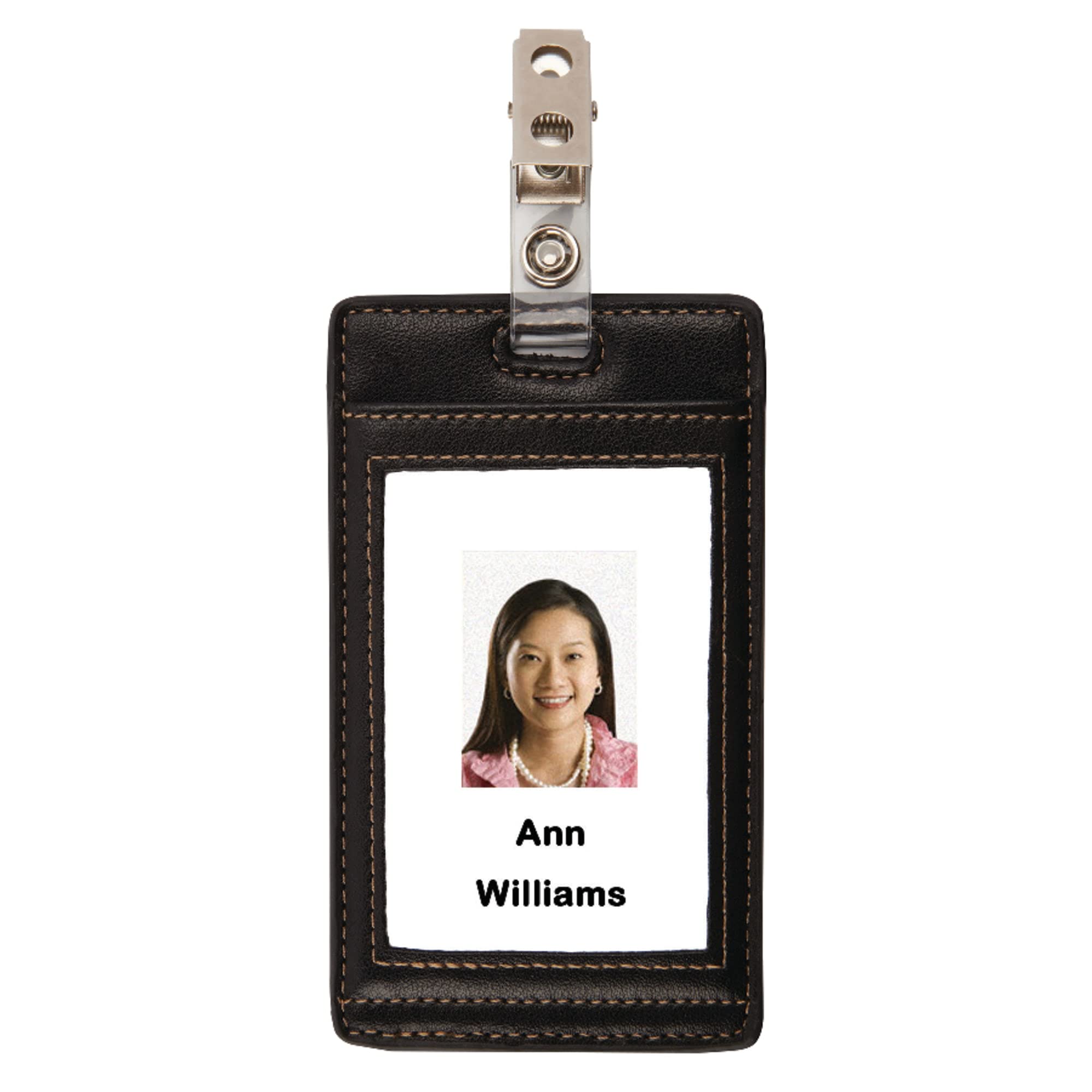 Office Depot Faux Leather Badge Holder, Black