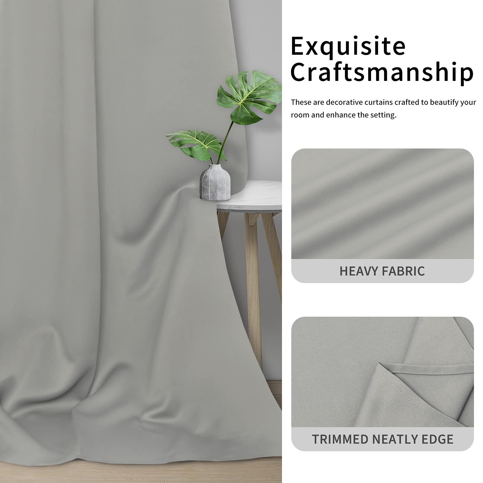 Easy-Going Blackout Curtains For Bedroom, Solid Thermal Insulated Grommet And Noise Reduction Window Drapes, Room Darkening Curtains For Living Room, 2 Panels(42X84 In, Light Gray)