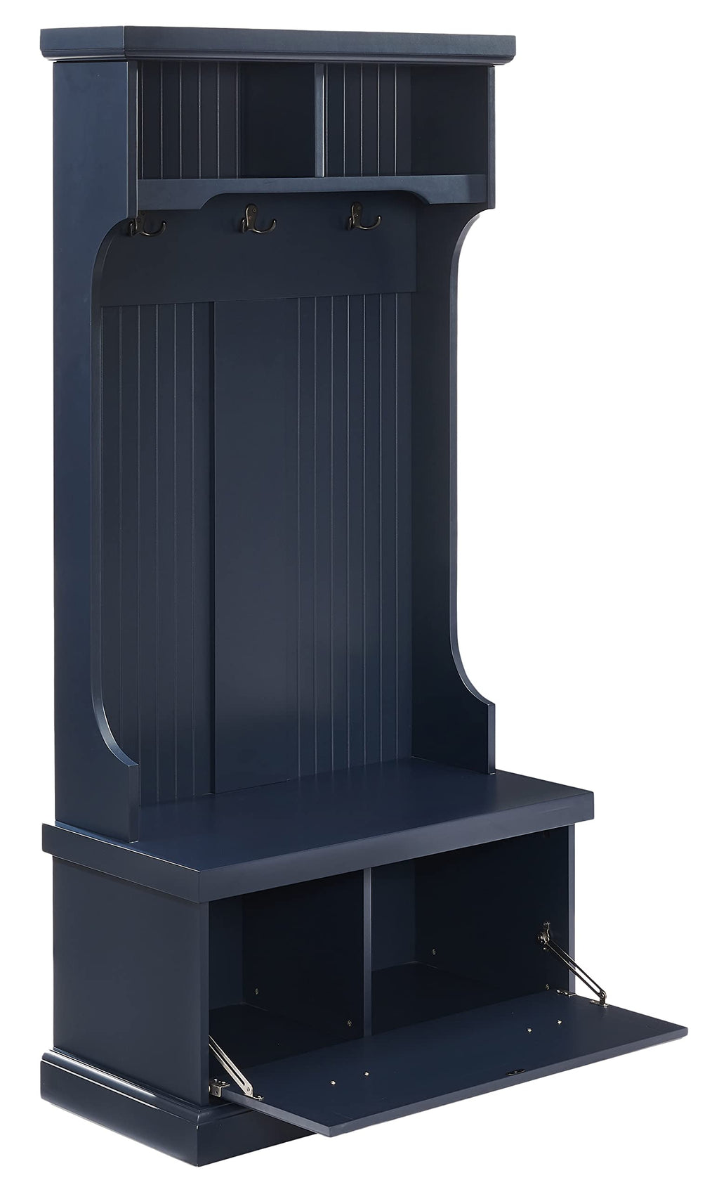 Crosley Furniture Shoreline Hall Tree with Storage Cabinets and Coat Rack Hooks for Hanging, Navy