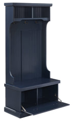 Crosley Furniture Shoreline Hall Tree with Storage Cabinets and Coat Rack Hooks for Hanging, Navy