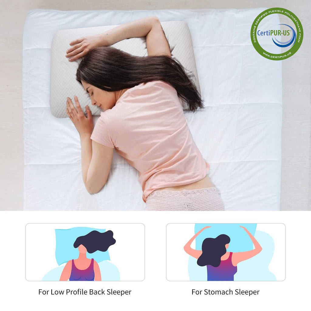 Dlight Bd Slim 3.2'' Stomach Sleeping Memory Foam Pillow-Thin, Flat, Soft Yet Supportative For Belly, Back& Stomach Sleepers