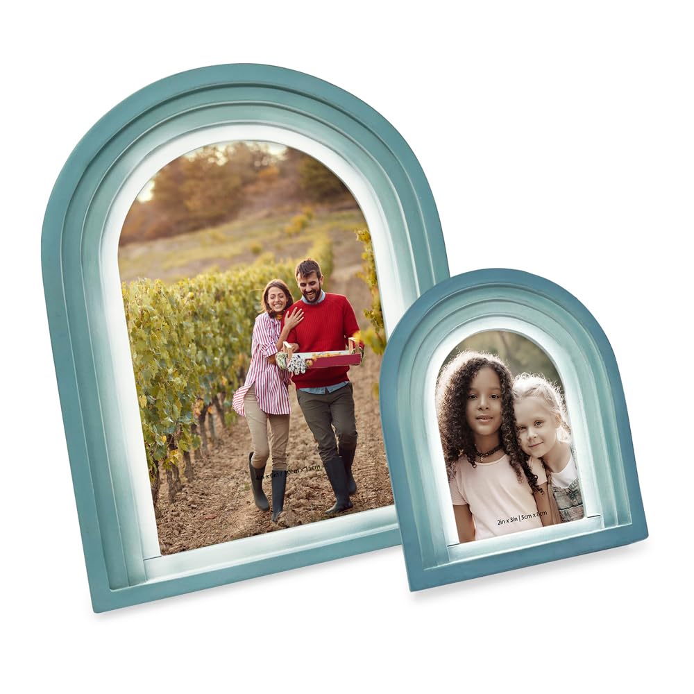 Isaac Jacobs 2X3 Vertical Blue Arc Resin Picture Frame With Gradient Design, Decorative Photo Frame, Tabletop & Wall Display, Ha