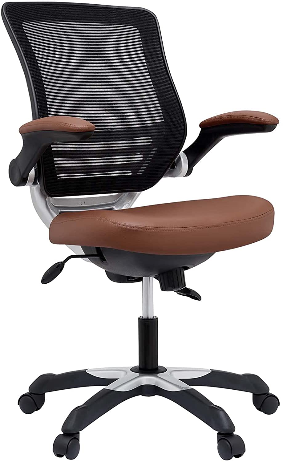 Modway Edge Mesh Back and White Vinyl Seat Office Chair With Flip-Up Arms - Computer Desks in Tan