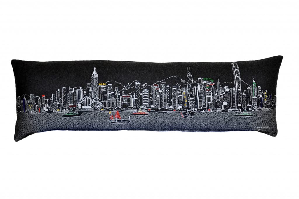 HomeRoots Grey 45' Black Hong Kong Nighttime Skyline Lumbar Decorative Pillow