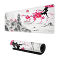 Japanese Cherry Blossom Ink Painting Gaming Mouse Pad Xl, Large Non Slip Rubber Mousepad, Stitched Edges Desk Pad, Long Extended