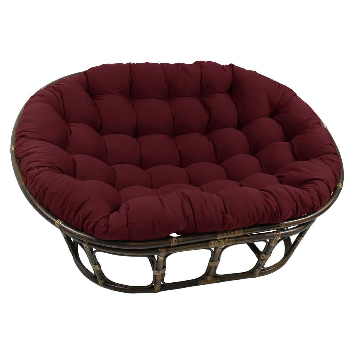 International Caravan Bali Rattan Double Papasan Chair With Twill Cushion Burgundy