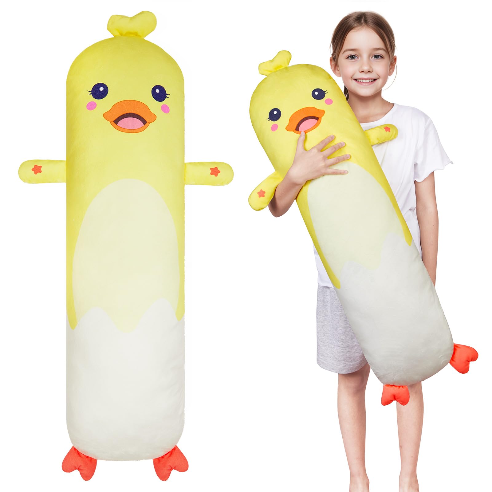 Body Pillow For Kids Long Plush Pillows Stuffed Animal Pillow With Removable Insert For Adults Kids Home Decor, Yellow White