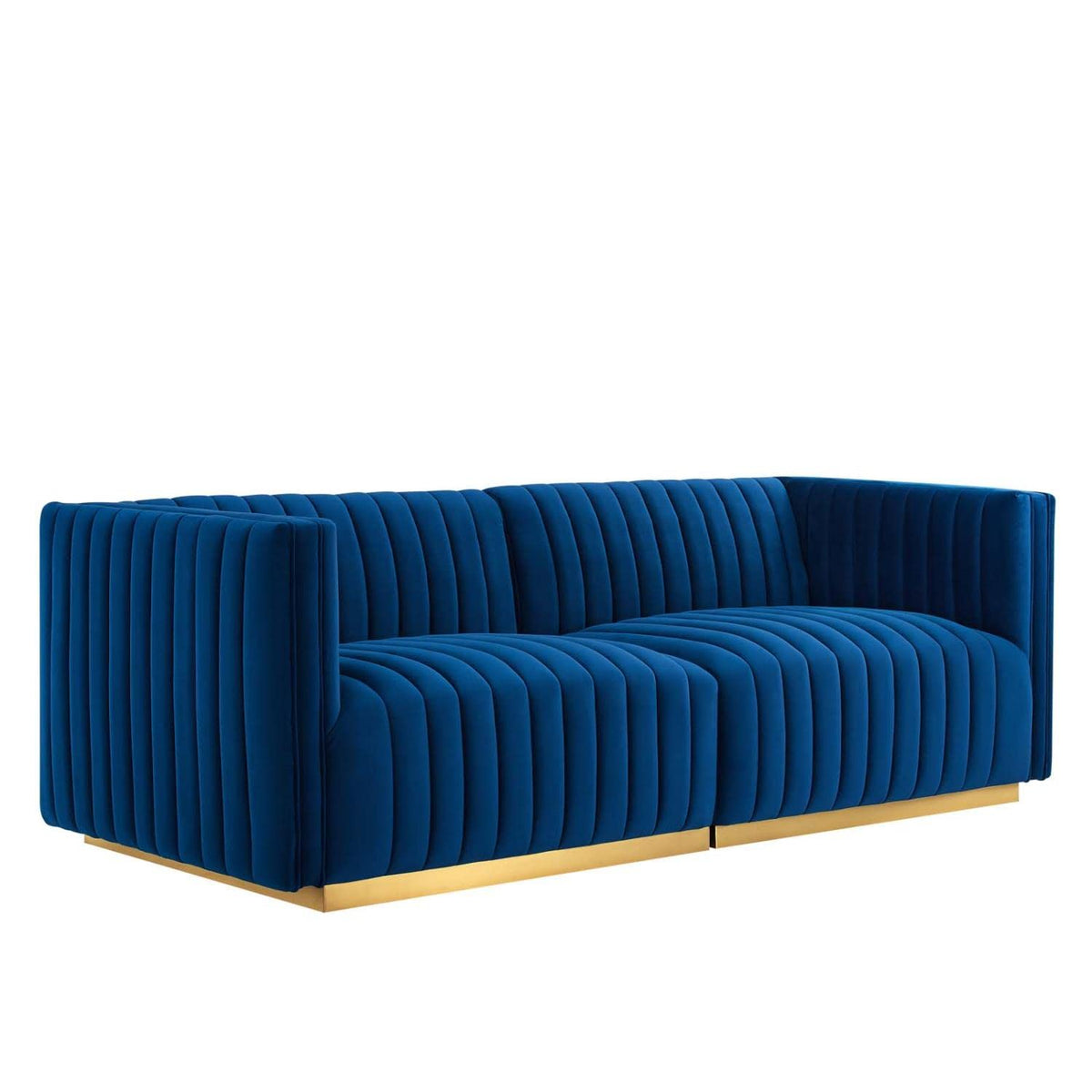 Modway Conjure Channel Tufted Performance Velvet Loveseat in Gold/Navy