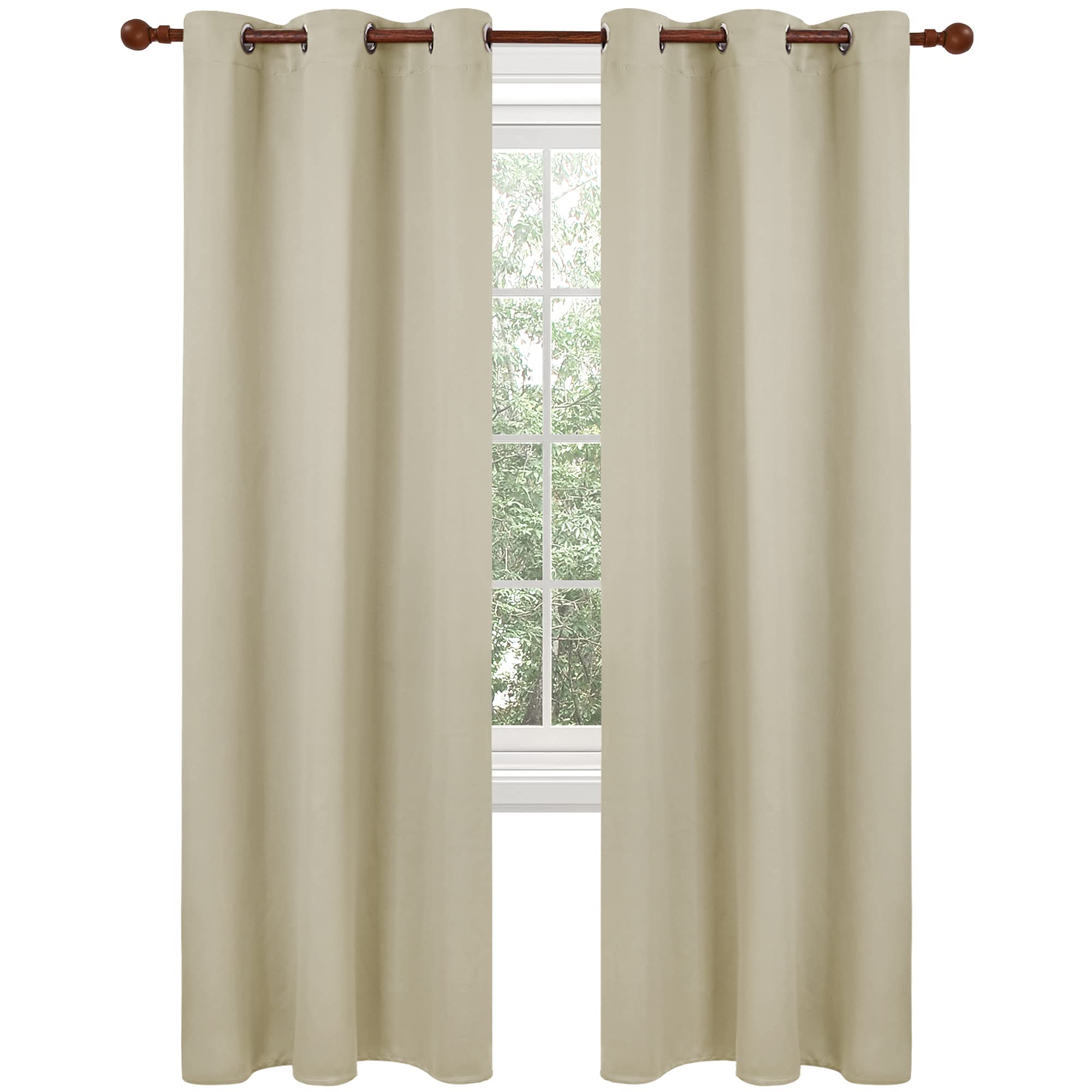 Deconovo Blackout Grommet Curtains – Thermal Insulated, Noise-Reducing, Sustainable & Easy-Care Drapes For Bedroom, Living Room & Office – Oeko-Tex Certified, Beige, 42W X 63L Inch (Set Of 2)
