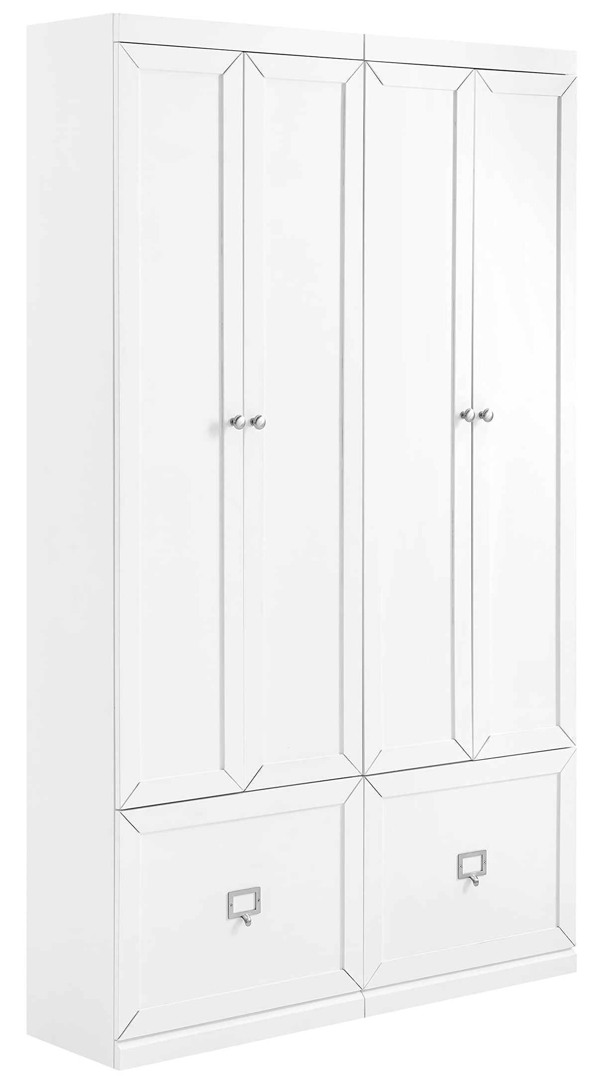 Crosley Furniture Harper 2-Piece Storage Cabinet Entryway Set with Storage Drawer and Hooks for Hanging, White