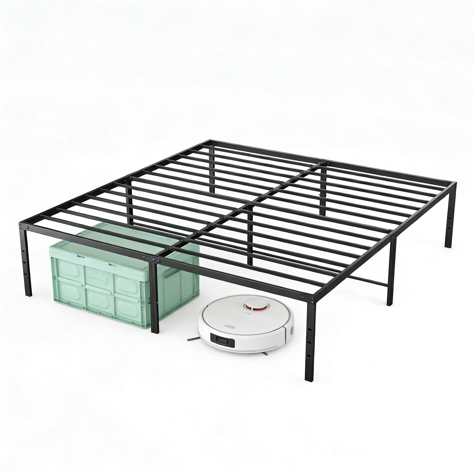 Sweetcrispy Full Size 16 Inch Platform Bed Frame, Heavy Duty Metal Foundation Frame, Noise-Free Sturdy Steel Slats, Underbed Sto