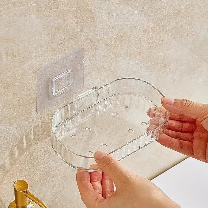 Woffely 1 Pcs Soap Holder for Bathroom/soap case/selfAdhesive soap Holder/soap Stand for Bathroom/Self Draining Transparent Ac