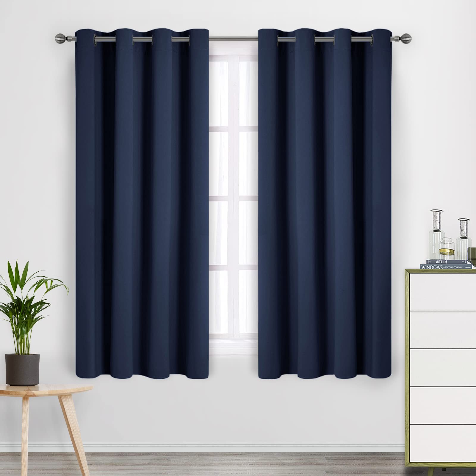 Cucraf Navy Blue Blackout Curtains 54 Inch Length 2 Panels Set, Room Darkening Curtains & Drapes For Living Room Bedroom, Therma