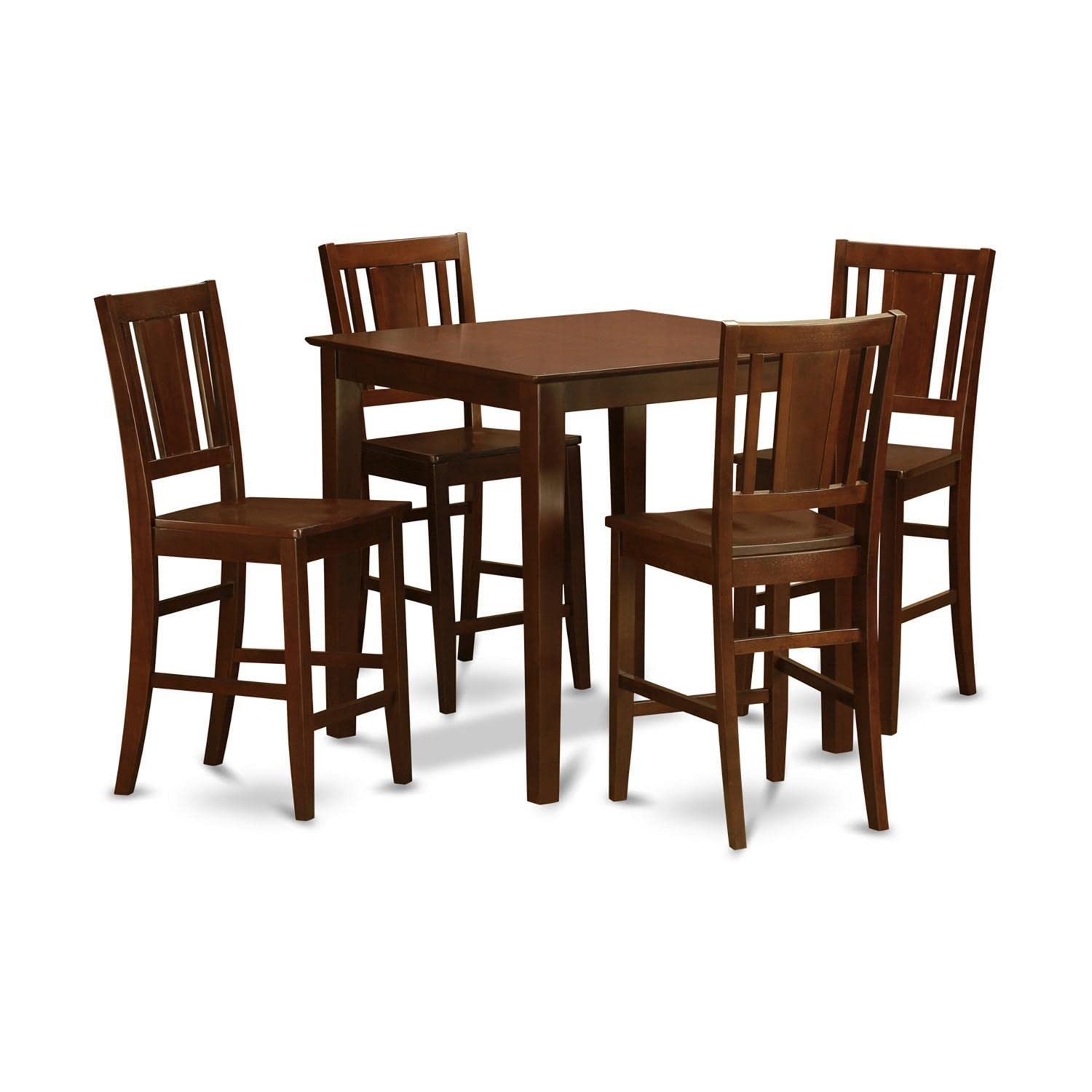 East West Furniture Vernon 5 Piece Counter Height Set Includes a Square Kitchen Table and 4 Dining Chairs, 36x36 Inch, VNBU5-MAH-W