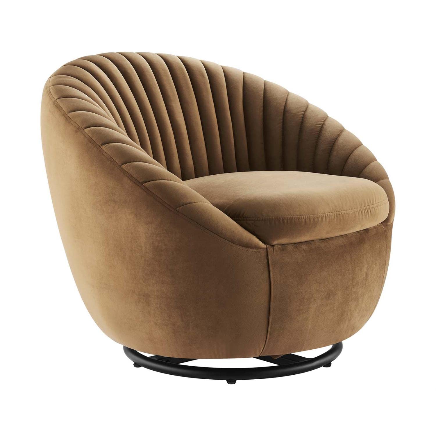 Modway Whirr Upholstered Velvet Fabric Swivel Chair In Black/Cognac Brown