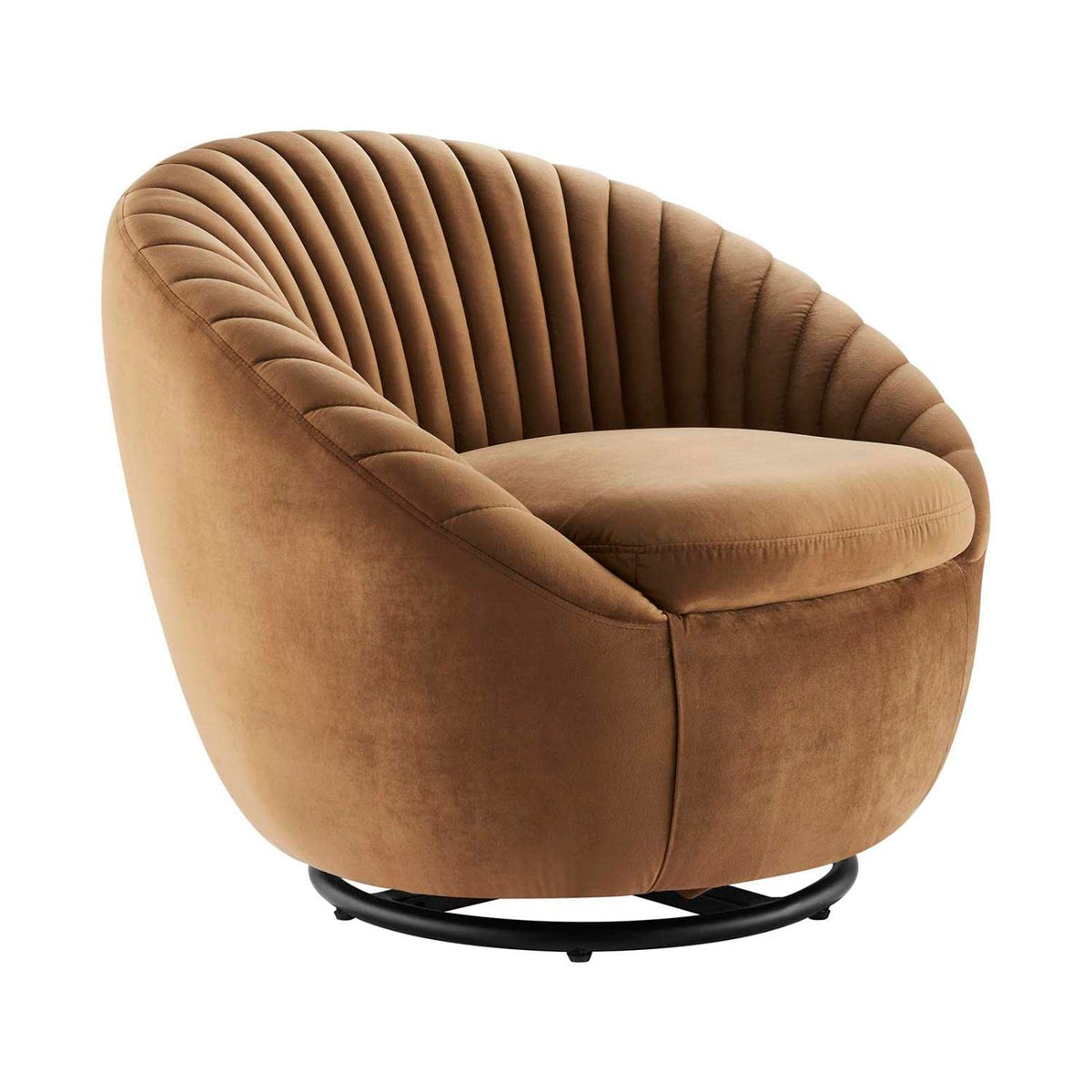 Modway Whirr Upholstered Velvet Fabric Swivel Chair In Black/Cognac Brown