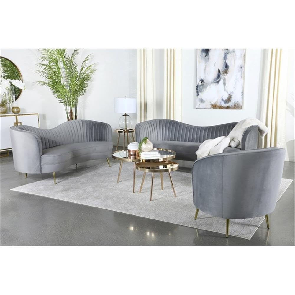 Coaster Home Furnishings Sophia 3-Piece Upholstered Living Room Set with Camel Back Grey and Gold