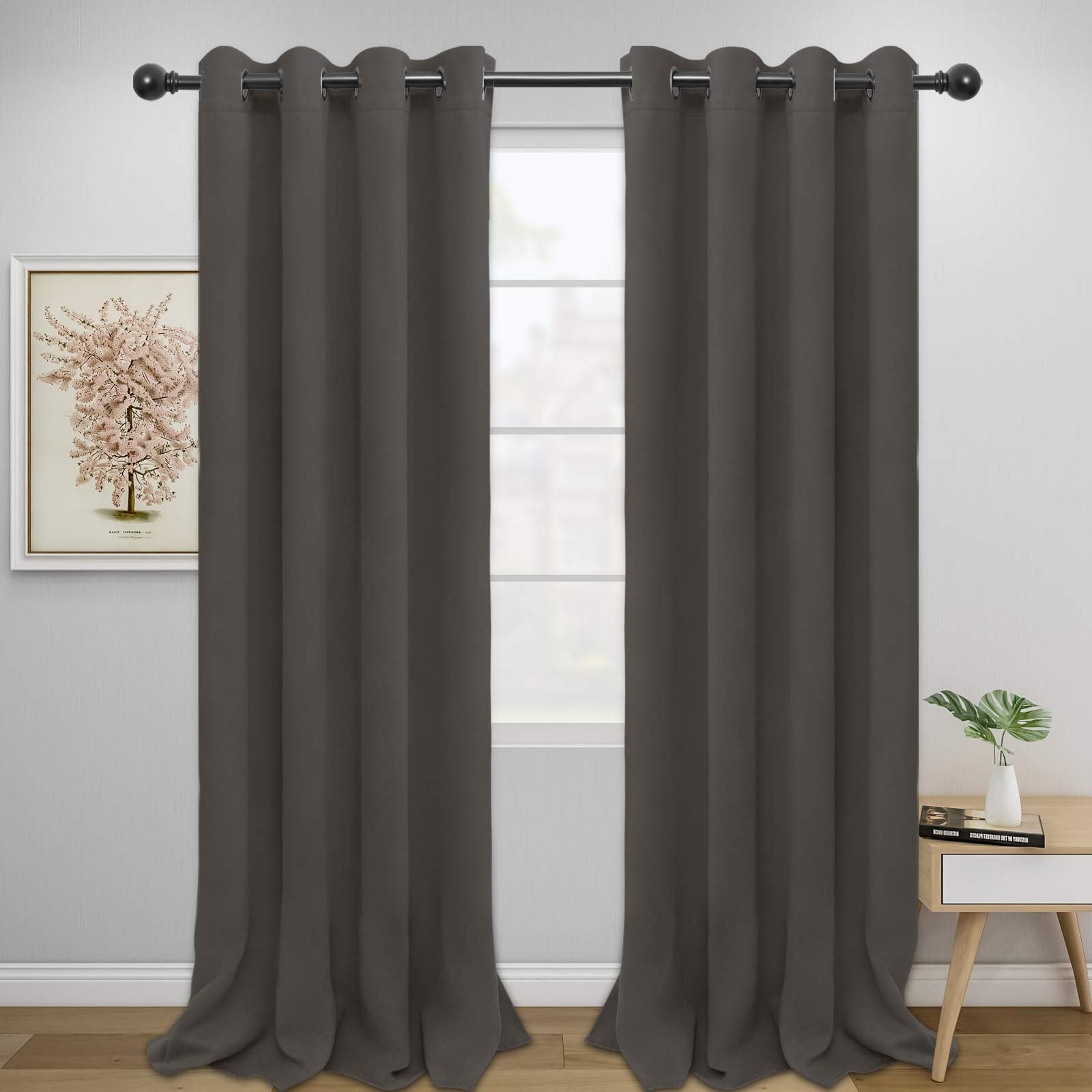 Easy-Going Blackout Curtains For Bedroom, Solid Thermal Insulated Grommet And Noise Reduction Window Drapes, Room Darkening Curtains For Living Room, 2 Panels(52X96 In,Taupe)