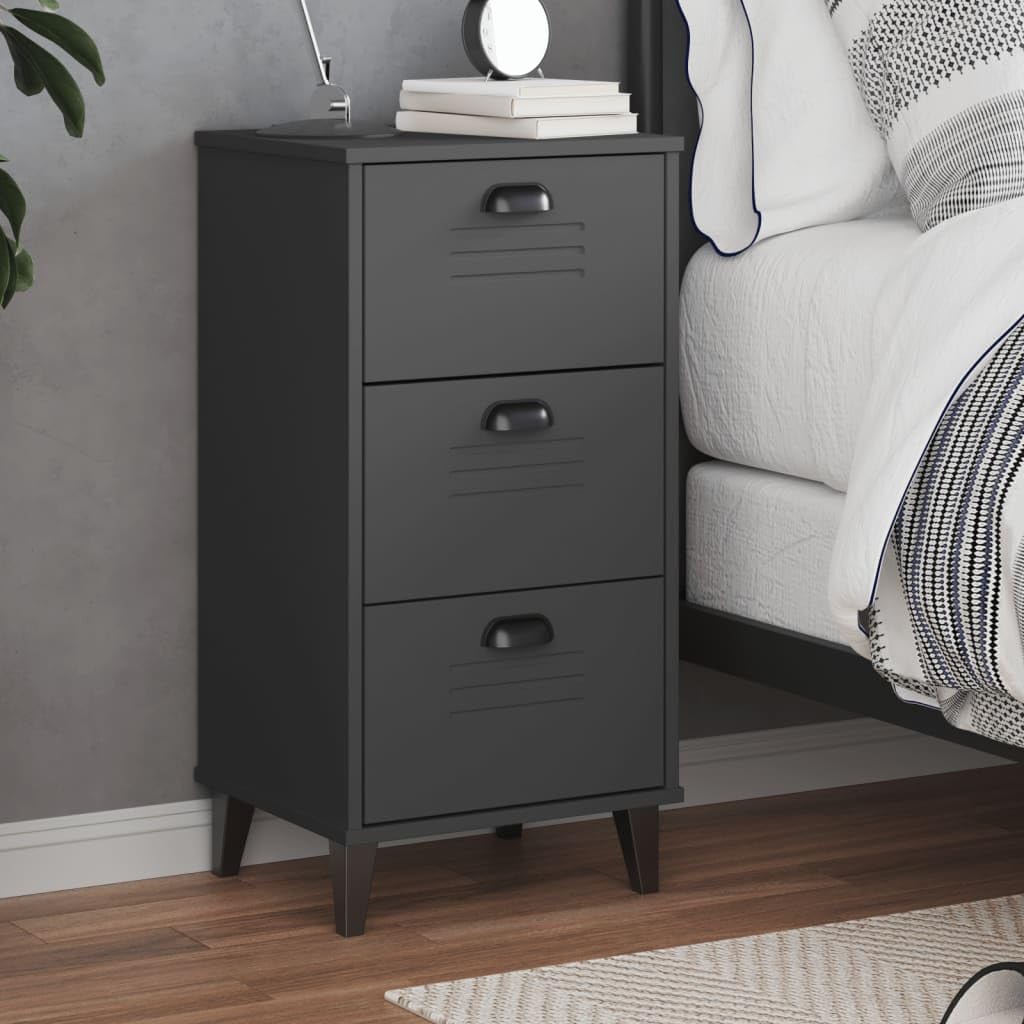 vidaXL Bedside Cabinet Accent End Table Bedroom Anthracite Gray – Engineered Wood Nightstand with 3 Drawers, 15.7&quot; x 13.8&quot; x 31.5&quot;, Industrial Style