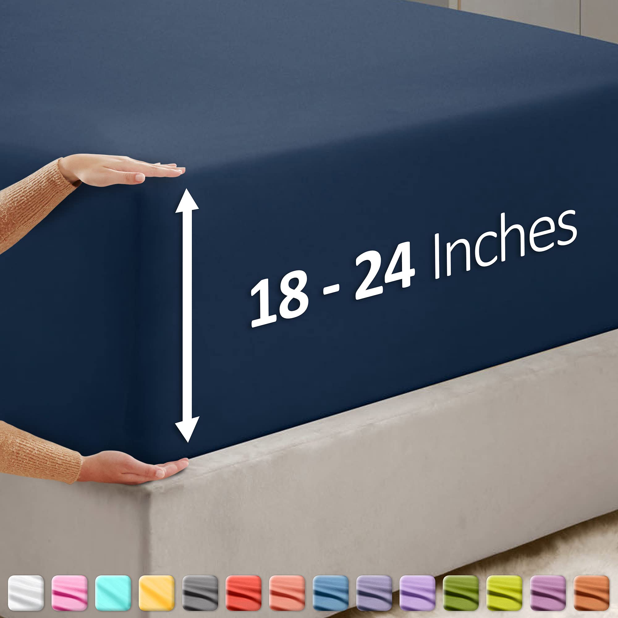 Nestl Extra Deep Pocket Full Fitted Sheet, Navy Full Size Fitted Sheet Only, 1800 Microfiber Fitted Bed Sheet, Ultra Soft Full Bed Fitted Sheet Fits Up To 24 Inch Mattress